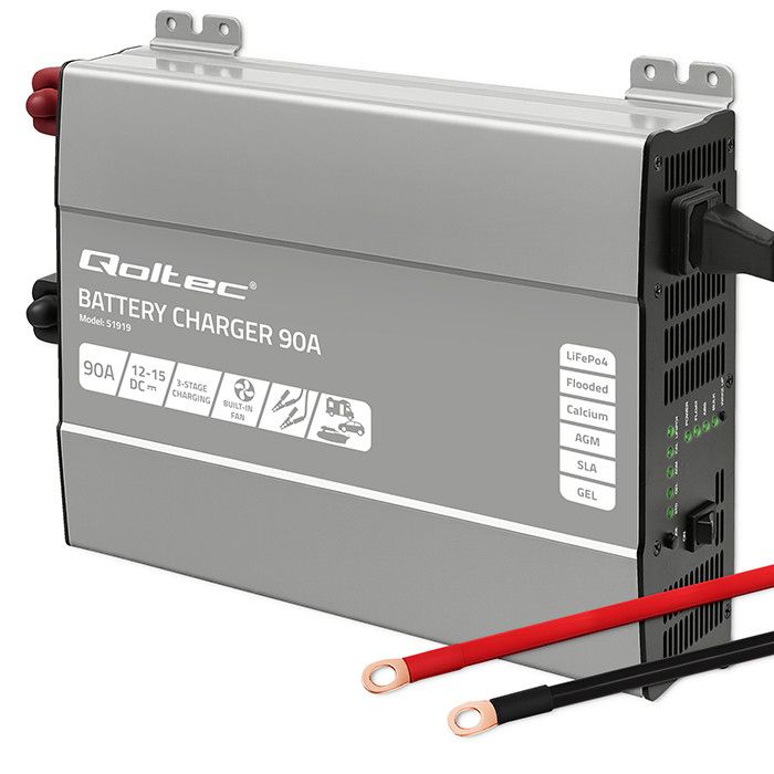 Qoltec Smart Monolith charger for LiFePO4 AGM GEL SLA batteries | 90A | 12V | Fast charging