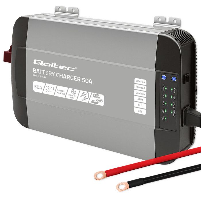 Qoltec Smart Monolith charger for LiFePO4 AGM GEL SLA batteries | 50A | 12V
