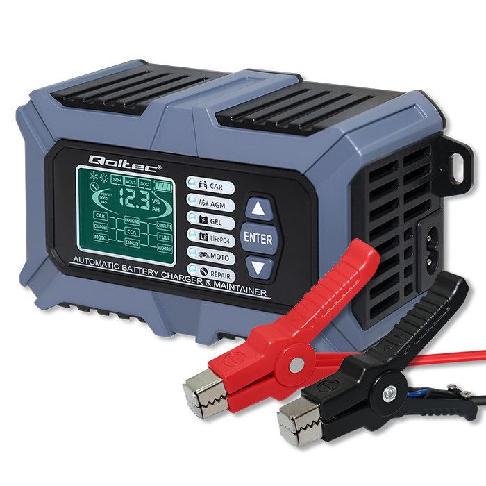 Qoltec Intelligent Microprocessor Charger with Battery Tester and Repair Function 12V | 6A | LCD | AGM LiFePO4 GEL Battery Charger