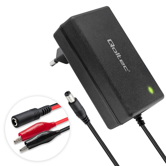 Qoltec Automatic charger for AGM GEL STD batteries | 24V charger | 19.2W | 5.5x2.1 | 1.8m cable